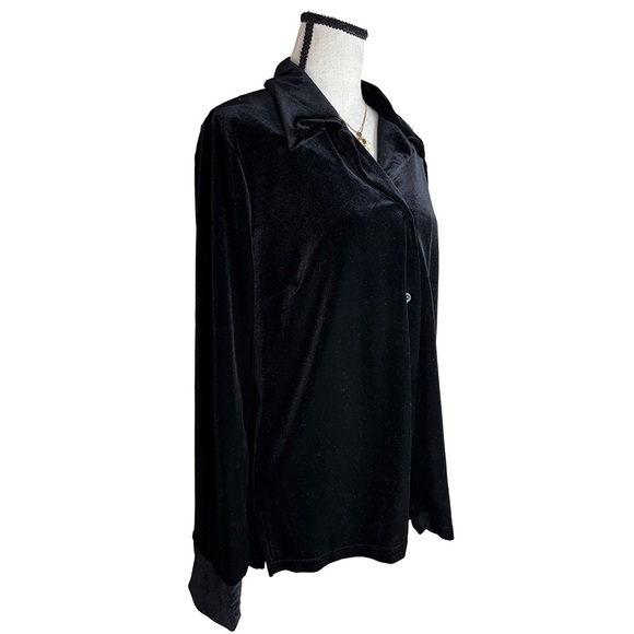 J.G. Hook Black Stretch Velour Button Down Shirt Size 12 - Picture 3 of 10
